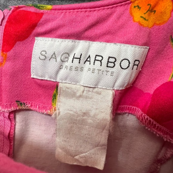 Vintage Y2K‎ Sag Harbor Pink Floral Sleeveless Dress Women's L Petite Fitted 90s - Picture 2 of 9